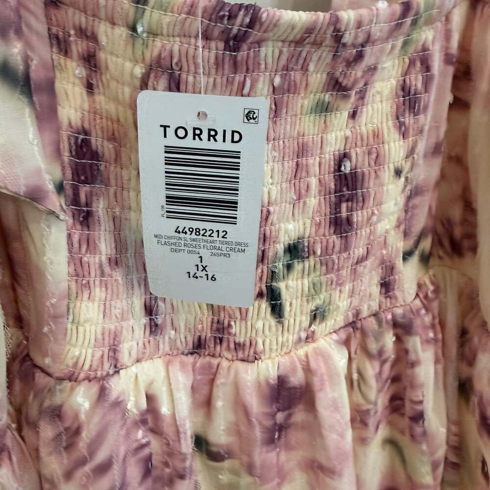 Torrid Flashed Roses Floral Chiffon Sweetheart Tiered Midi Dress Size 1 / 1X - Picture 6 of 6